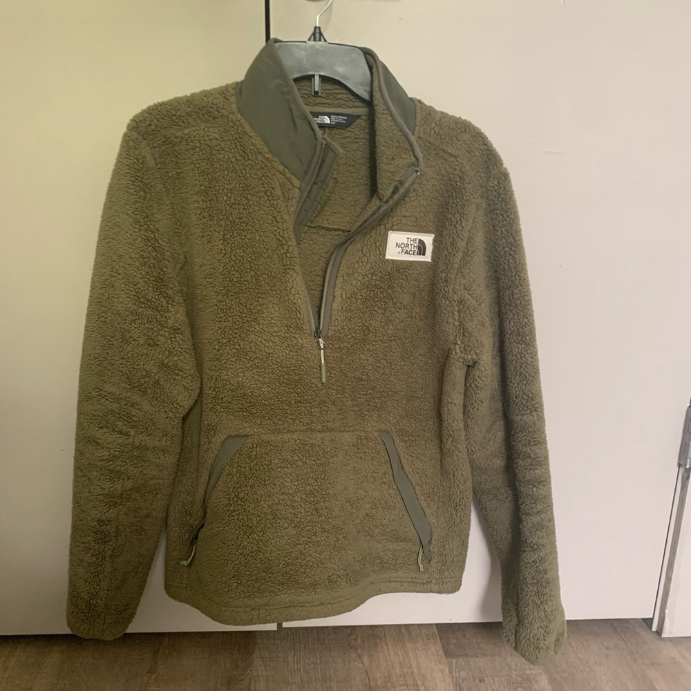 The North Face Green Sherpa Zip Pullover - Small
